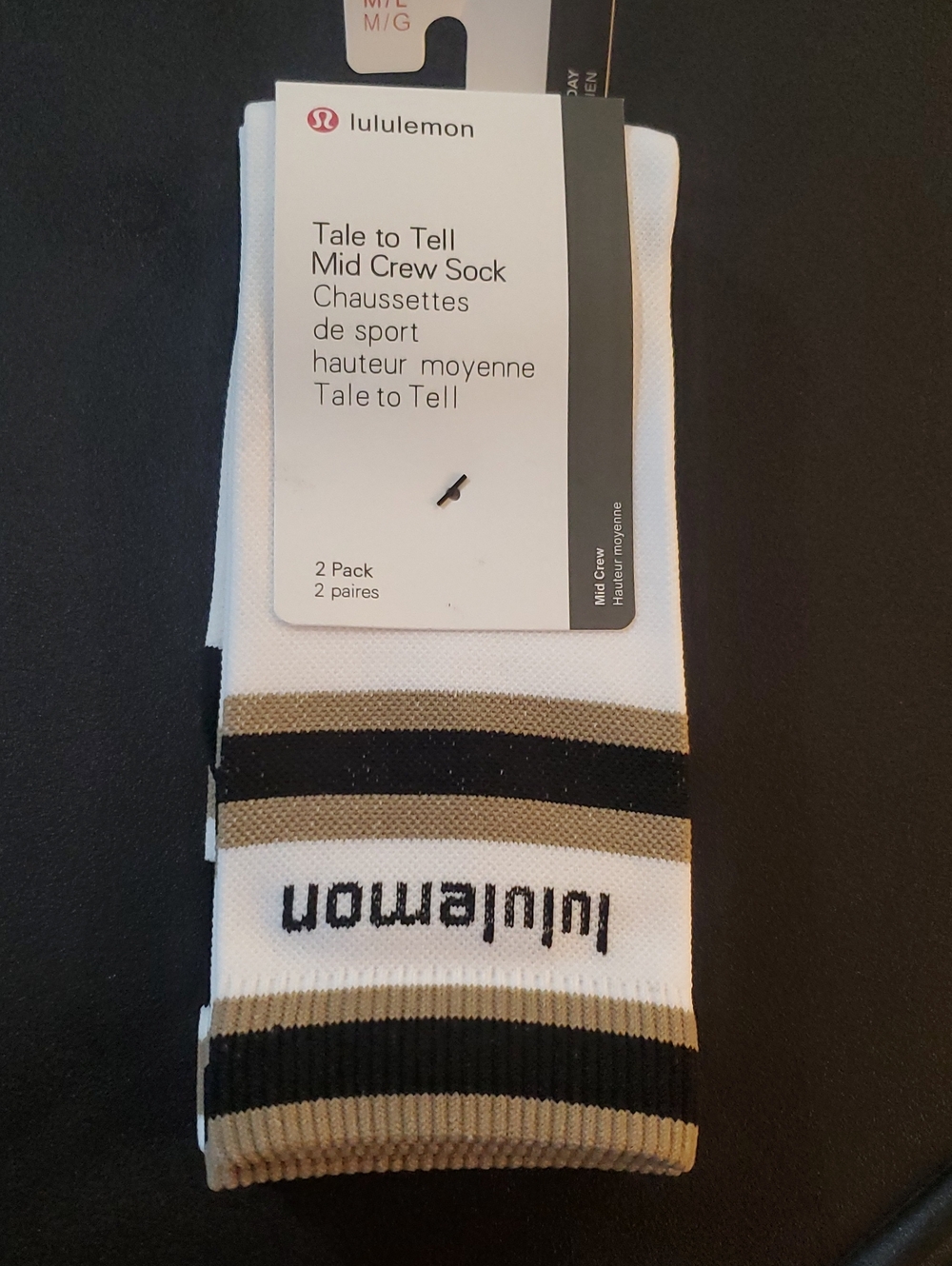 lululemon athletica Tale to Tell Mid Crew Socks in White, Black, Tan 2 Pack